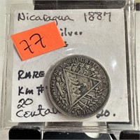 1887 NICARAGUA SILVER 20 CENTS