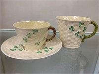 Vintage Belleek Shamrock Cup, Saucer, Coffee Mug