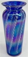 Iridescent Blue Art Glass Vase