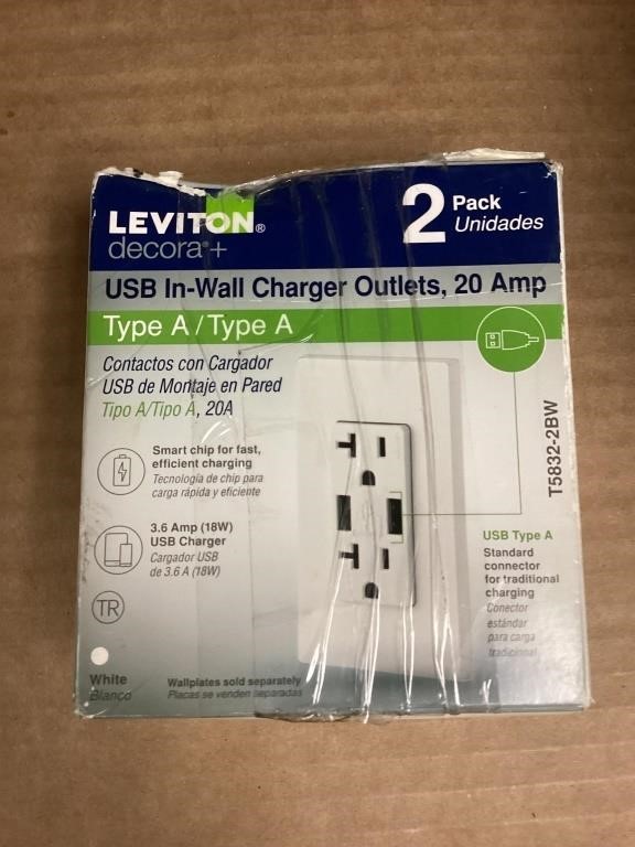 2 Pack Leviton Decora USB Wall Charger Outlets