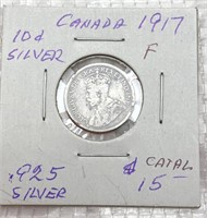 1917 Canada 10 cents silver coin