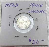 1941 Newfoundland 5 cents uncirculated silver