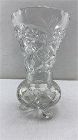 9in Vintage three footed crystal vase