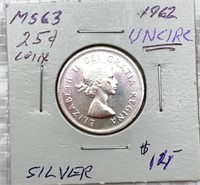 1962 Canada 25 cents uncirculated coin