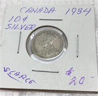 1934 10 cents silver coin