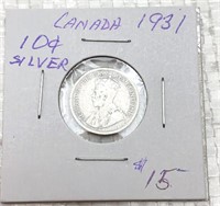 1931 Canada 10 cents silver coin