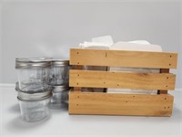 Small Plastic Jars with Lids, Wooden Box with