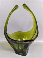 Vintage Green Art Glass Basket