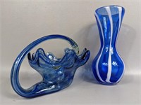 Vintage Sooner Glass Basket & Art Glass Vase