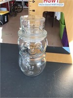 Snowman Glass jar with lid - 7 1/2" tall