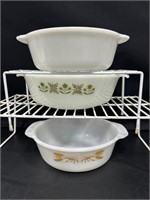 3 Vintage Fire King casserole dishes 1.5 QT with