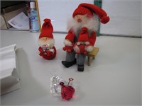 3 Christmas Decorations (2 Santa's Made in Sweden)