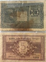Italy 5 & 10 Lira World Paper Money
