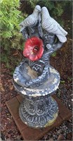 2 Doves and Red Flower Statue Stone Water Fountain