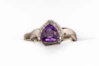 14k White Gold Diamond Ring - Amethyst