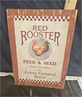 red rooster feed & seed sign wooden