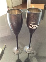Two tall plated silver drink glasses - appx 9”