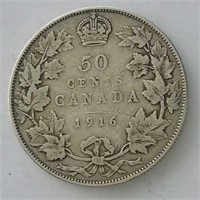 1916 Canada Silver 50 Cent Coin