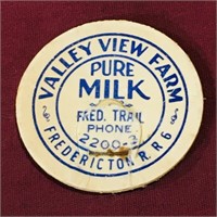 Valley View Farm Fredericton NB Milk Bottle Top