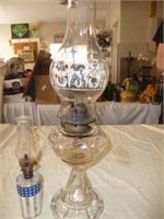 2pc Vintage Glass Oil Lamps / Hurricane Lamps