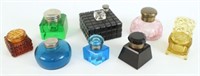 Eight Glass Inkwells in Various Colors