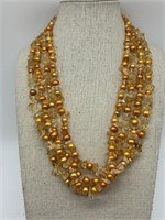 Sterling Citrine & Genuine Pearl 4-Strand Necklace