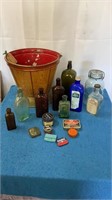 Vintage Bucket of Vintage Bottles