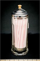 Vintage 11" Glass Straw Holder w/Lid