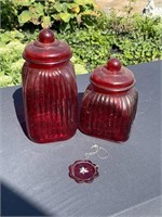 Red glass canister set