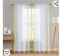 Yellow White Sheer Curtains 40x84" - 2 Panel