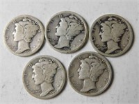 1926 P (x5) Mercury dimes