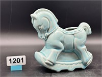 Vintage pottery baby blue rocking horse planter
