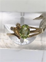 $600. 14 Kt Gold Peridot Ring and Two Diamond Ring