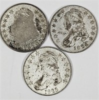 3 Well Circulated Capped Bust Silver Half Dollars
