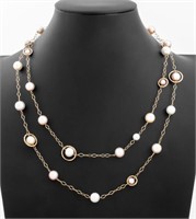 Italian 14K Cultured Pearl Station Necklace