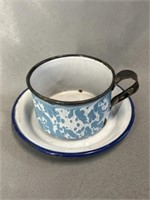 Blue Agateware Cup and Saucer