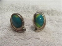 MEXICO STERLING SILVER TURQUOISE EARRINGS 1"