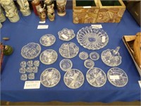 23 PIECES OF MOSTLY ETCHED FLORAL MOTIF CRYSTAL