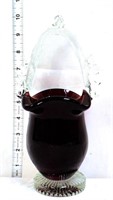 Dark red glass basket w/ clear handle