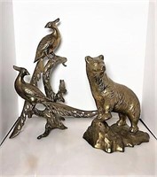 Brass Bear & Peacock Figurines