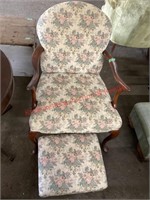 Antique Floral Sitting Chair W/ Footstool