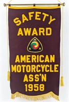 1958 AMA Brown Felt Motorcycle Saftey Award Banner