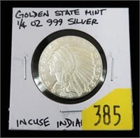 Indian Head 1/4 Troy oz. .999 silver Golden State
