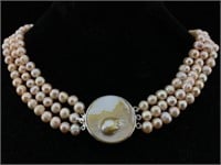 Multi Strand Pink Freshwater Pearl Necklace - 16