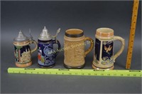 4 Vintage German Ceramic Steins