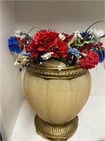 GLASS PLANTER WITH PATRIOTIC FLOWERS k
