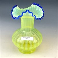 Fenton Vaseline Opal Blue Crest Vase