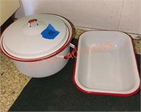 Red and white enamelware