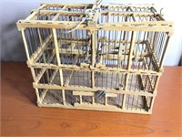 Antique Spring Loaded Wood Primitive Bird Cage