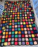 Vintage Granny Square Multi Color Crochet Afghan